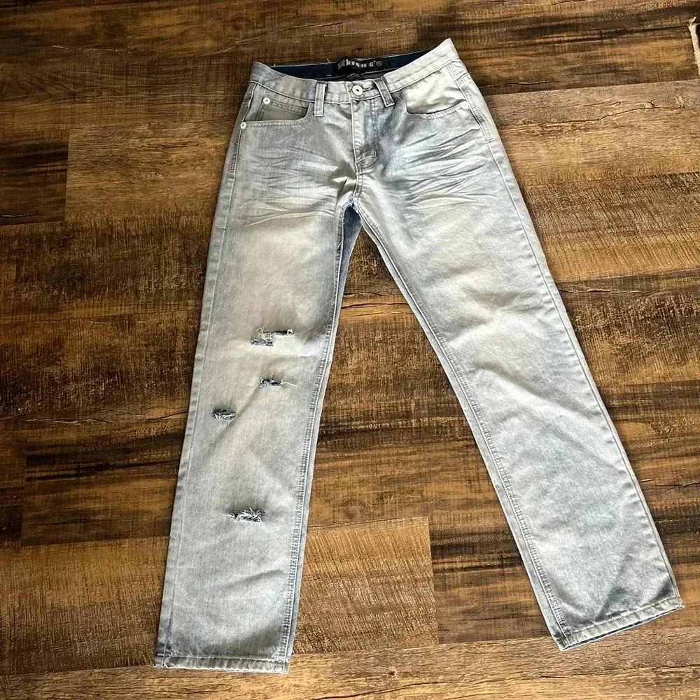 Krome men Light Blue distressed jeans denim Size 30x 30